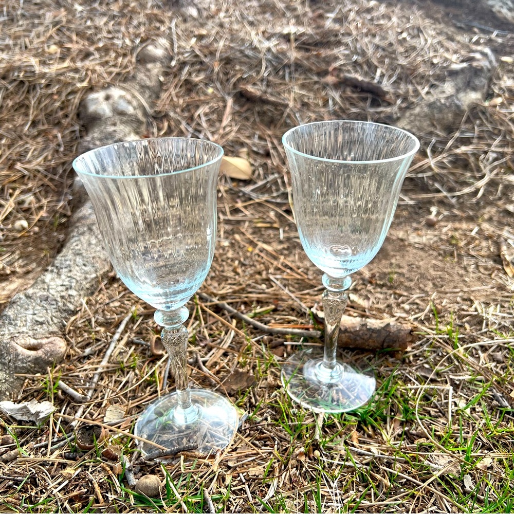 Vintage Ribbed Wafer Stemmed Wine Glasses